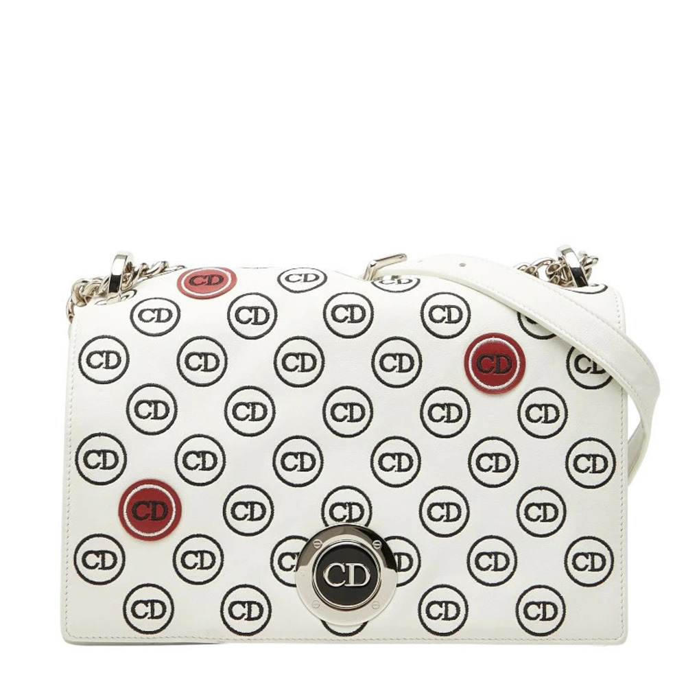 Christian Dior Diorrama CD Crossbody Chain Shoulder Bag White Leather